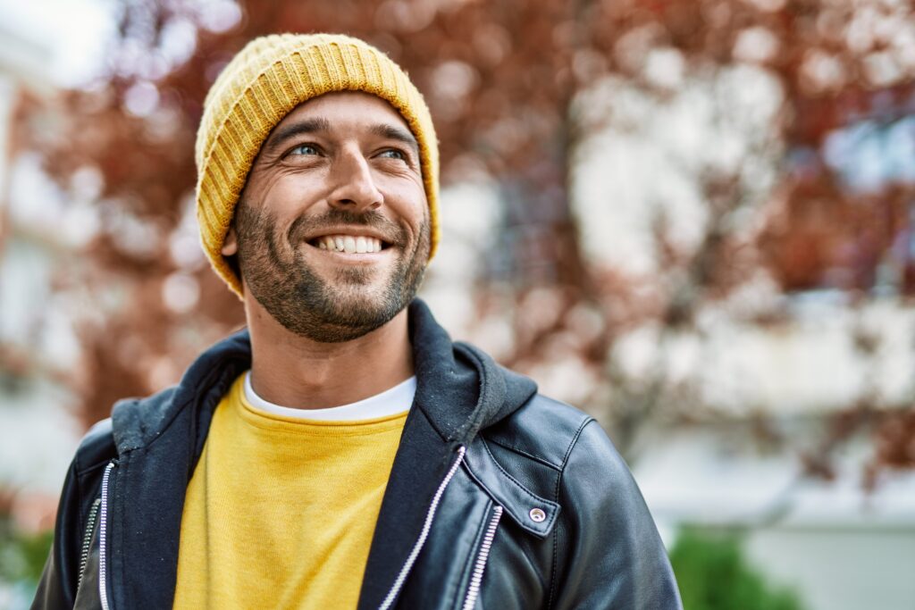 Handsome,Hispanic,Man,With,Beard,Smiling,Happy,Outdoors